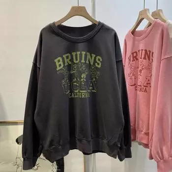 Тонкий свитер с длинными рукавами, женская осенняя новая женская одежда, студенческий свободный круглый вырез, пуловер, универсальная куртка с буквами M темно-серого