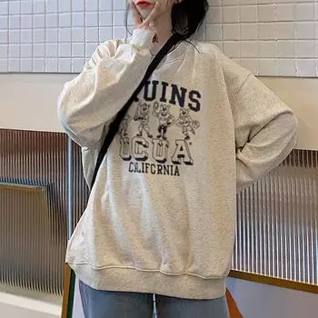 Тонкий свитшот с длинными рукавами для женщин, осенняя новая корейская женская одежда, студенческая пара, свободный пуловер с буквенным принтом, тренд M