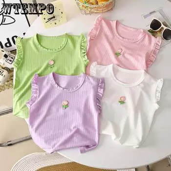 Тонкий топ, летняя повседневная футболка без рукавов для детей и девочек 80 белый