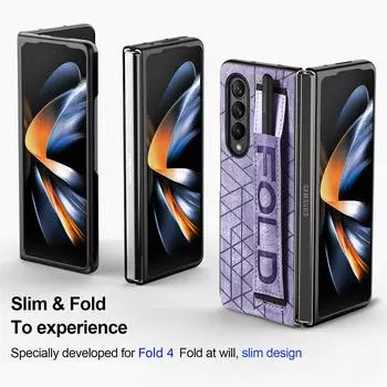 Тонкий удобный кожаный складной чехол для Samsung Galaxy Z Fold4 5g Fold 4 Fold3 Fold 3, чехол-браслет для Samsung Z Fold4 for Samsung Z Fold 4 розовый