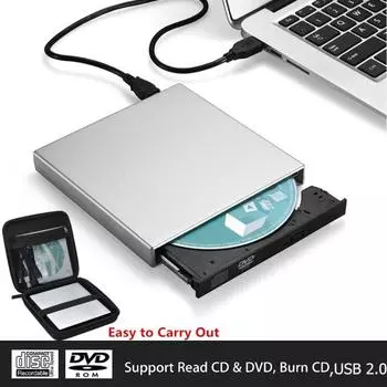 Тонкий USB 2.0 записывающий/записывающий/переписывающий/CD-ROM внешний DVD-привод для ноутбука чёрный