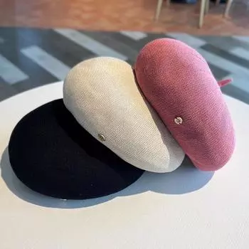 Тонкий женский берет с буквенным значком, милый, дышащий, открывающий лицо, маленькая шляпа художника с бутоном, большая шляпа с окружностью головы One size роза розовый