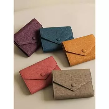Тонкий женский кошелек из натуральной кожи: Компактный кошелек для монет и держатель для нескольких карт 2024 12*1.5*9 cm