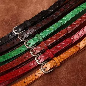 Тонкий женский ремень в итальянском стиле ретро, тканые украшения, универсальный ремень ручной работы из натуральной кожи крупного рогатого скота, женский ремень 90cm