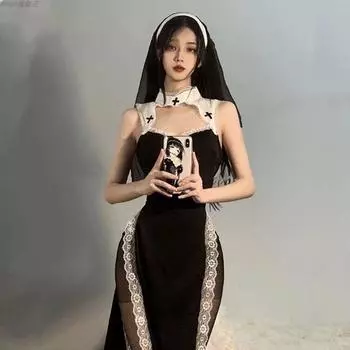 Тонкий женский сексуальный кроссдресс Девы Марии, униформа для косплея, большой размер, цельные платья с высоким разрезом one size