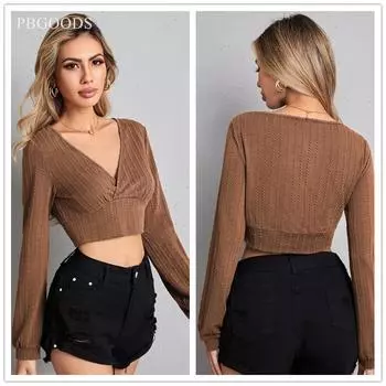 Тонкий женский топ с длинными рукавами NewvCollar XS коричневый