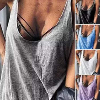 Тонкий женский жилет без рукавов с U-образным вырезом, женские повседневные однотонные свободные футболки 2XL синий