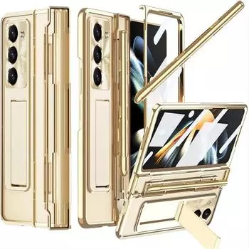 Тонкий жесткий чехол для Samsung Galaxy Z Fold 6 5 4 3, защитная пленка на шарнире с подставкой, складной держатель для ручек Samsung Galaxy Z Fold 6 небесно-голубой