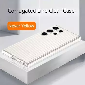 Тонкий жесткий прозрачный чехол с гофрированной линией для Samsung S24 Ultra без пожелтения для Galaxy S24 Plus S24 Samsung, прозрачный противоударный магнитный чехол For Samsung S24 Ultra прозрачный