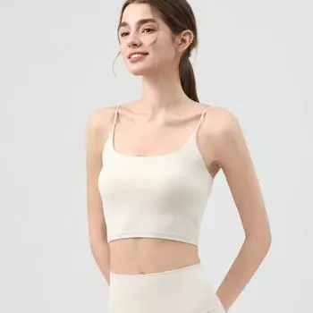 Тонкий жилет для йоги с U-образным вырезом на спине, женский пояс, нагрудные подушечки, противоударный, верхняя одежда, майка, квадратный вырез, спортивное нижнее белье, фитнес-бра Ivory White S