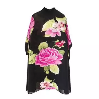 Тонкое этническое платье, женское новое модное ретро-осеннее платье с принтом пиона, плиссированное свободное повседневное платье с круглым вырезом, женские топы M чёрный