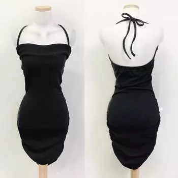 Тонкое и простое шикарное универсальное внутреннее платье с плиссированной однотонной сумкой и коротким платьем на бедрах M