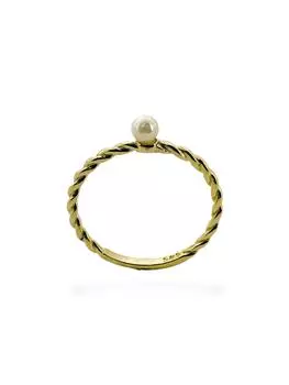 Тонкое кольцо из 14-каратного золота специального дизайна высшего качества с крошечным жемчужным камнем