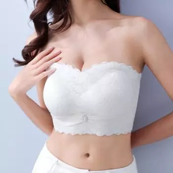 Тонкое нижнее белье без бретелек женское, собирает нескользящую грудь, облегающую сексуальный топ без стальных колец бюстгальтера 75B чёрный