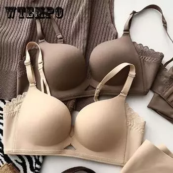 Тонкое нижнее белье со сборками на небольшой груди, женское нижнее белье без стального кольца для получения вспомогательной груди, антипровисающий бесшовный цельный бюстгальтер для женщин 38/85AB чёрный