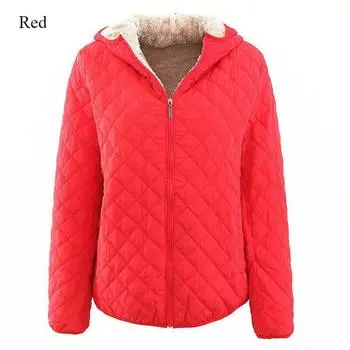 Тонкое пальто из овечьей шерсти с капюшоном, плотная теплая куртка с хлопковой подкладкой, женская куртка больших размеров, повседневная, модная, однотонная, топ S красный