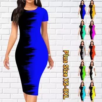 Тонкое платье длиной до колена с коротким рукавом, модное женское платье миди с 3D принтом водопада 7XL синий
