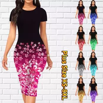 Тонкое платье длиной до колена с коротким рукавом, модное женское платье миди с 3D цветочным принтом XS розовый