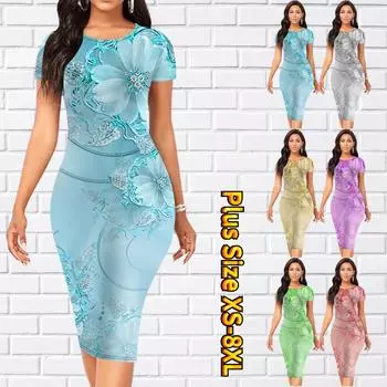 Тонкое платье длиной до колена с коротким рукавом, модное женское платье миди с 3D принтом пиона XS синий