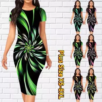 Тонкое платье длиной до колена с коротким рукавом, модное женское платье миди с 3D блестящим светлым принтом XS синий