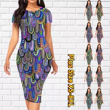 Тонкое платье длиной до колена с коротким рукавом, модное женское платье миди с 3D разноцветным принтом из перьев XS чёрный