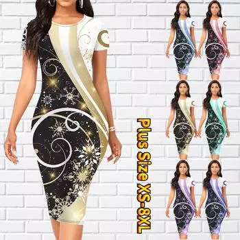 Тонкое платье длиной до колена с коротким рукавом, модное женское платье миди с 3D снежным принтом XS синий