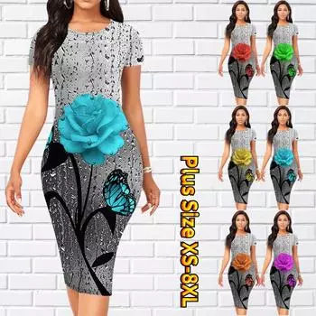 Тонкое платье длиной до колена с коротким рукавом, модное женское платье миди с 3D принтом розы XS красный