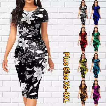 Тонкое платье длиной до колена с коротким рукавом, модное женское платье миди с 3D разноцветным цветочным принтом XS белый