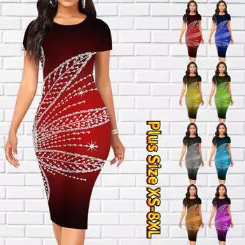 Тонкое платье длиной до колена с коротким рукавом, модное женское платье миди с 3D принтом Flash Drill XS красный