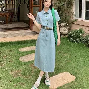 Тонкое платье для подруги в оверсайз стиле, короткое и длинное джинсовое платье