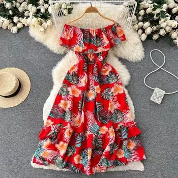 Тонкое платье с одним плечом и талией в этническом стиле, летнее женское длинное платье с французским цветочным узором для чая и перерыва