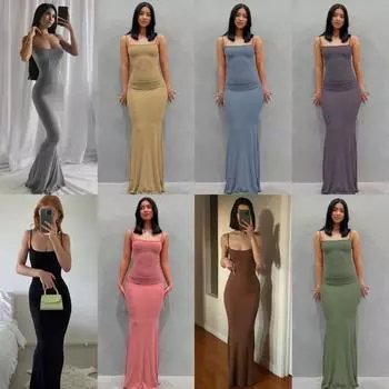 Тонкое сексуальное длинное платье без рукавов с открытой спиной, весенняя женская вечеринка, простая облегающая элегантная одежда XXXL чёрный