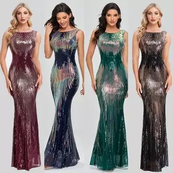 Тонкое вечернее платье из сетки с пайетками в Европе и США S бордовый