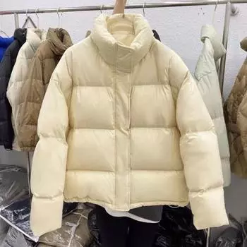 Тонкое женское белое пуховое пальто в корейском стиле, модная короткая утолщенная свободная куртка высокого класса S
