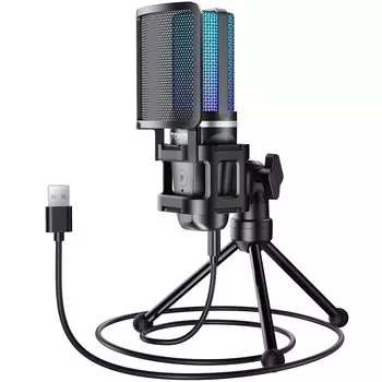 TONOR Gaming USB RGB конденсаторный микрофон для потокового вещания подкастов, записи студийных песен, разъем для наушников для компьютера, совместимый с Discord TC777 Pro