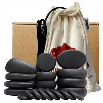 Tontin 20 шт./компл. массажный набор с горячими камнями, нагреватель, коробка для снятия стресса, боли в спине, здравоохранение, лавовый базальт, круглый массажный инструмент, камни NO.1 no heater