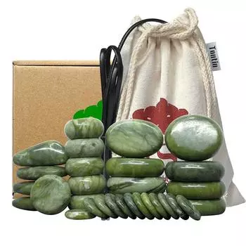 Тонтин нефритовая глазурь, массажный набор с горячими камнями, массажер для спины, уход за здоровьем, камни для массажа позвоночника, базальтовый лавовый камень, спа 1setNO2 No heater