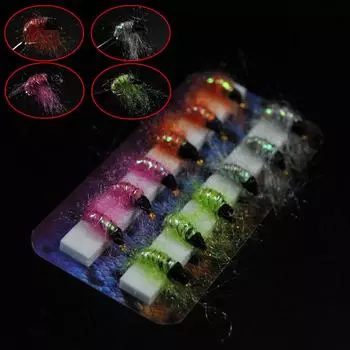 Тонущие мухи-нимфы, креветки для нахлыста, форель, размер 14, крючок, оранжевый, серый, розовый, зеленый цвет зелёный