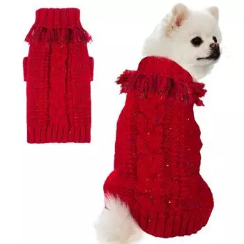 TONY HOBY Dog Cold Weather Dog Knitted Pet Tassel Dog New Pet For Small Medium Red Sweeper, Winter, Thermal, Clothes, Clothes, Fabric, Flexible,