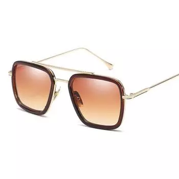 Tony Sunglasses Stark Men Square Metal Avengers Sun Glasses Eyewear Brown