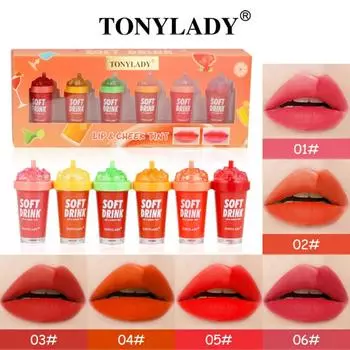 TONYLADY Cup Lip Gloss, долговечный питательный стаканчик, бесцветная глазурь для губ, многоцветная комбинированная нишевая матовая туманная помада 6pcs