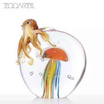 Tooarts цвет осьминог и медуза скульптура ручной работы стеклянный орнамент животное произведение искусства домашний декор подарок ремесло украшение разноцветный