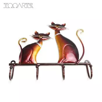 Tooarts Iron Cat Настенная вешалка Крючок Декор 4 крючка для пальто Сумки Настенное крепление Держатель для одежды Декоративный подарок