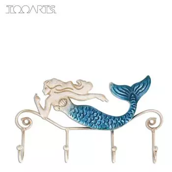Tooarts Iron Mermaid Настенная вешалка Железный настенный крючок 4 крючка для пальто и полотенец