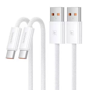 toocki usb c cable [1m+1m 2pcs] 6A fast charging a to QC3.0/2.0 compatible type c white nylon knitting cord 480Mbps data transfer Phone 16/Phone