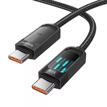 toocki usb c cable 2M 100W black PD/QC compatible type c cable fast charging Equipped with LED display type-c nylon knitting data transfer Phone