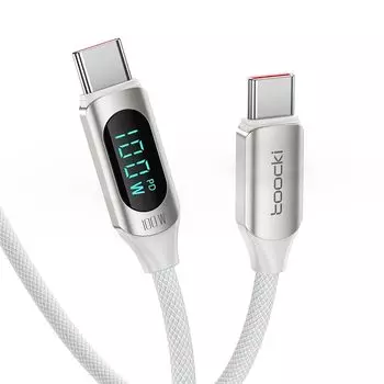 toocki usb c кабель 100 Вт 1 м со светодиодным дисплеем [белый] кабель типа c PD/QC быстрая зарядка typec нейлоновая вязка передача данных телефон 16/телефон 15/телефон Plus,
