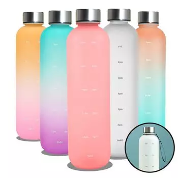 TOOGABBIE Бутылка для воды 1000 мл Бутылка для воды 1 литр Легкая с маркером времени Мята Мотивация Измерение времени и объема Без BPA Матовая