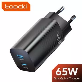 Tooki GaN 65 Вт Зарядное устройство USB Type C PD Зарядное устройство LED Быстрая зарядка для iPhone 14 13 Pro Max Xiaomi Samsung QC4.0 PD3.0 Адаптер Type-C
