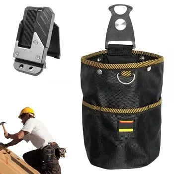 Tool and Nail Pouch with Spring Closure and Detachable Tool Prevents Tools from Easy to Attach to Ideal for DIY and Fishing Two-Tier Holder, Falling, чёрный